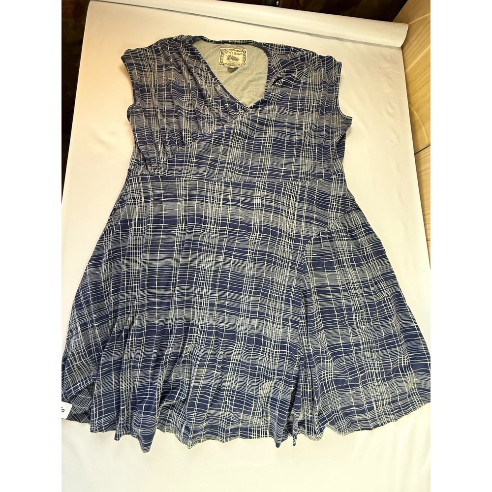Modern Effie's Heart Plus Size 3X Blue Plaid Faux Wrap Stretch Fit Flare Dress